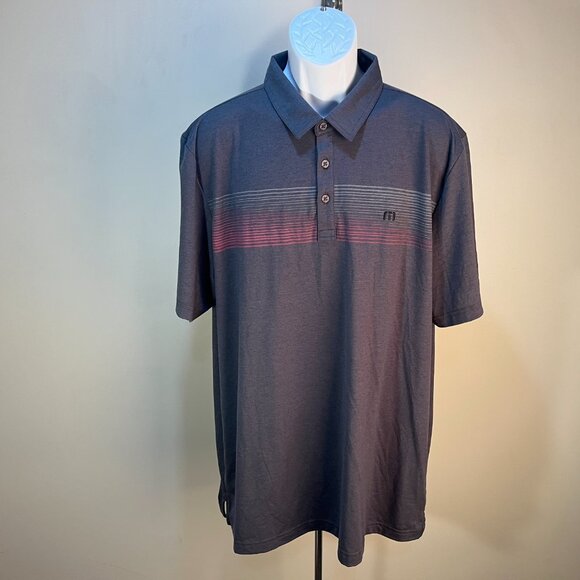 Travis Mathew Men's gray blue & pink striped golf polo shirt XXL Mint Condition - Picture 2 of 6